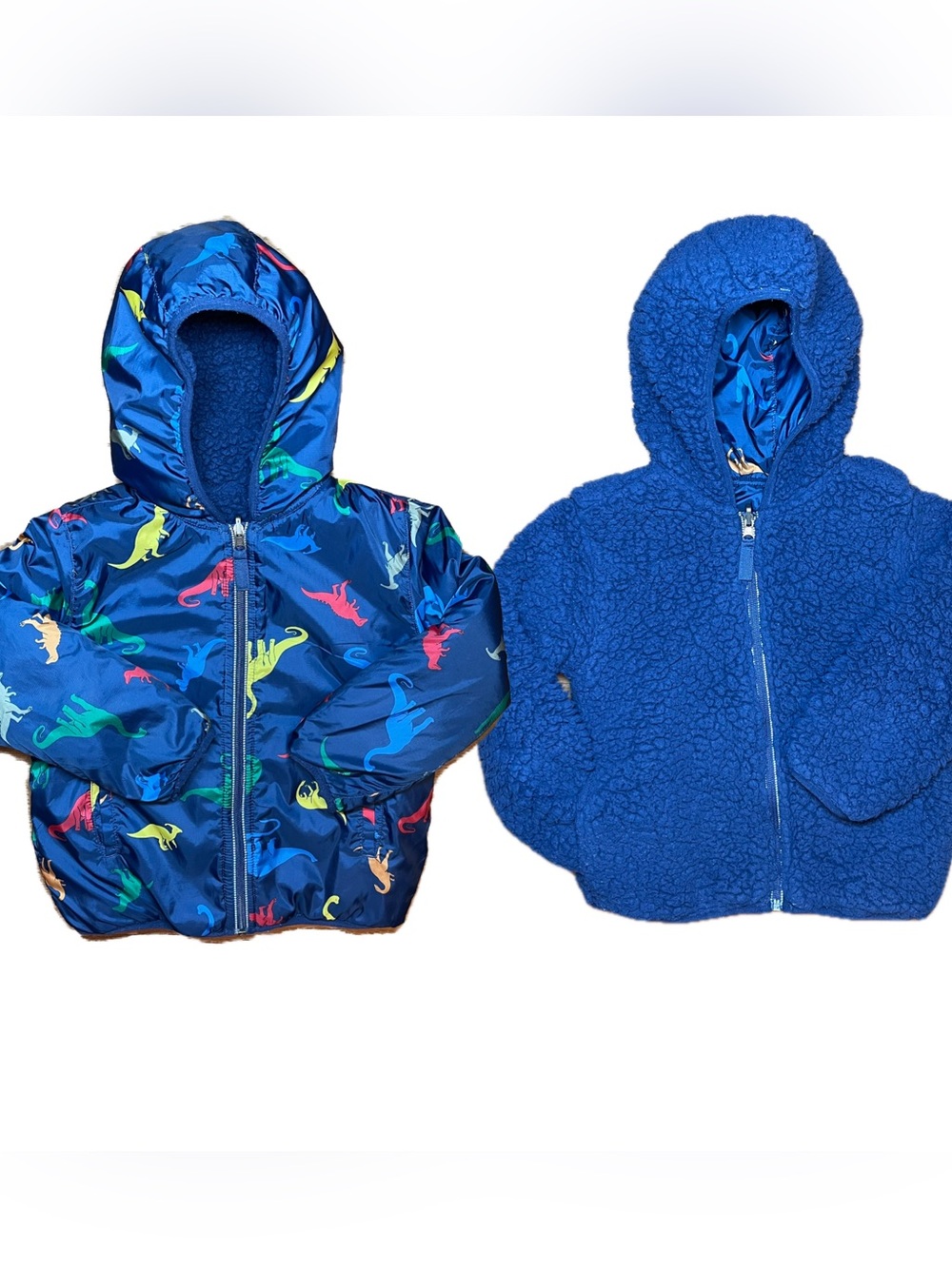 Hanna Andersson 4-5T Reversible Blue Dinosaur Sherpa Hooded Full Zip Jacket